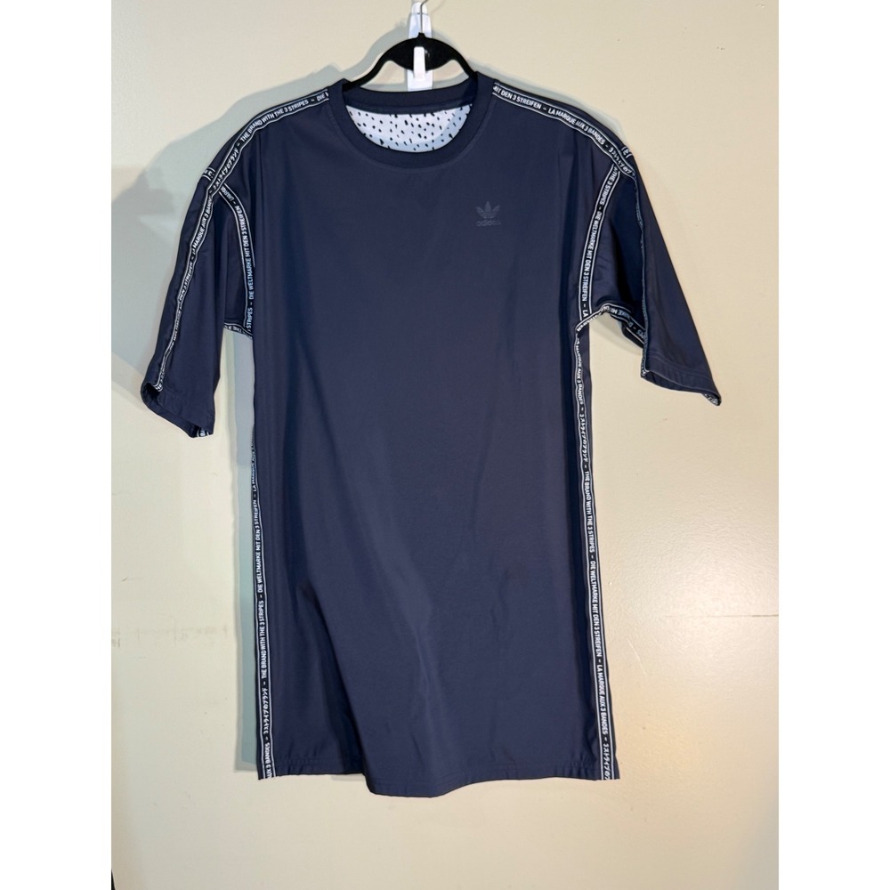 Adidas Originals Navy Blue Logo Tape T-Shirt Dress Short Sleeve Trefoil Sporty